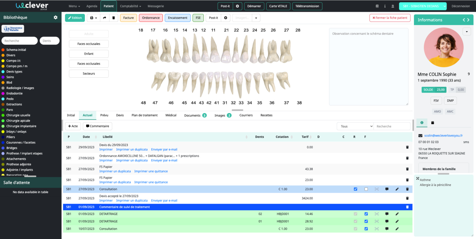Logiciel gestion de cabinet dentaire weclever interface