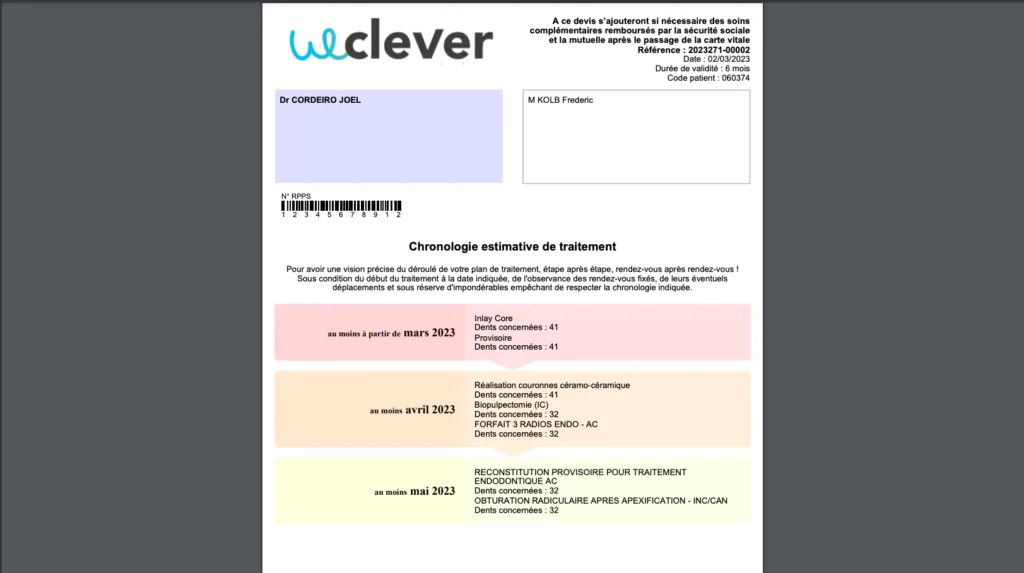 weclever dental logiciel chronologie patient